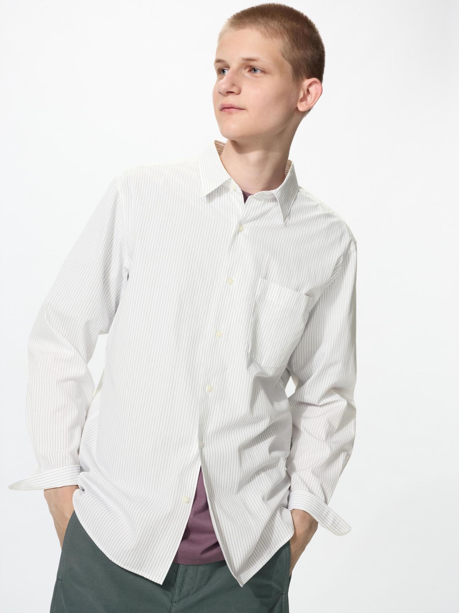 Uniqlo Япония Широкая рубашка в полоску Обычный цвет 01 OFF WHITE/XS