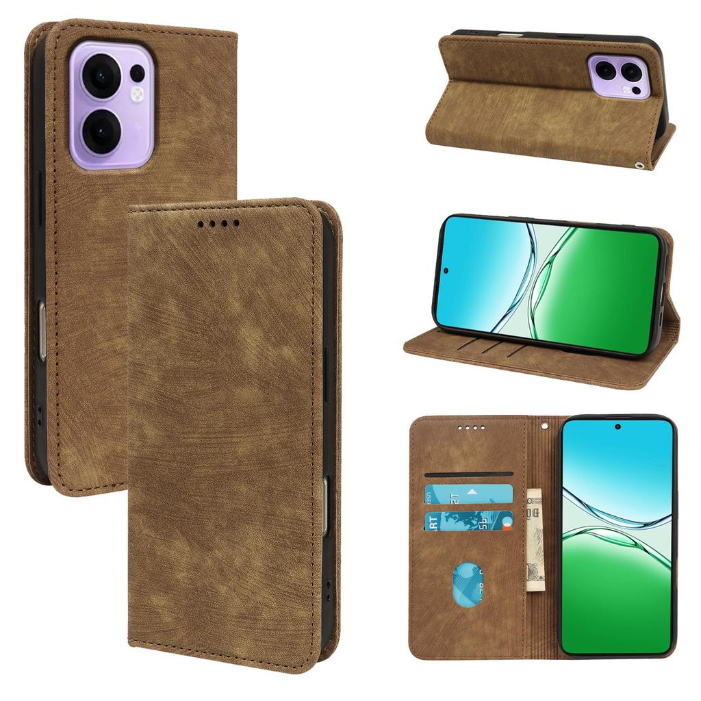 For Oppo Reno13 F 4G/5G Case Strong Magnetic Leather Wallet Phone Cover with Striped Texture