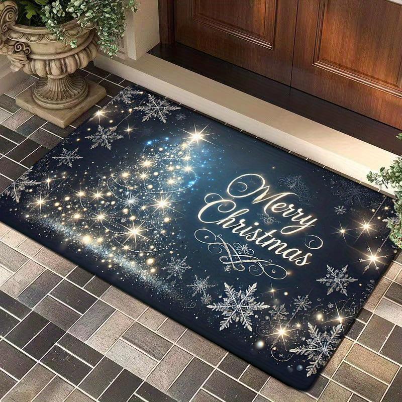 Christmas Tree Flannel Door Mat Carpet, Text Print Non-Slip Absorbent for Kitchen Living Room Bedroom Bathroom Decor
