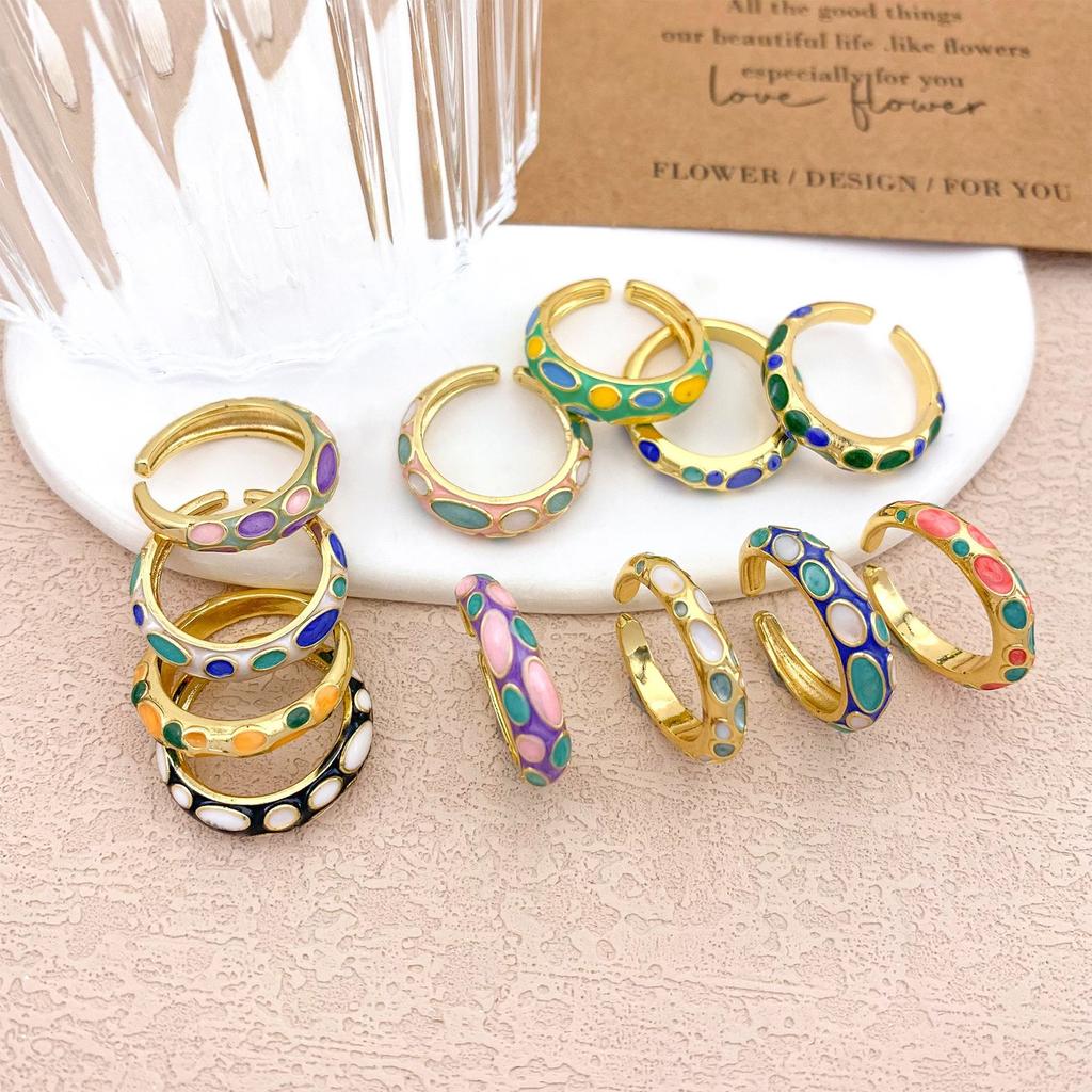 Ring ins fashion color drip opening adjustable ring Maillard style enamel color retro fashion ring