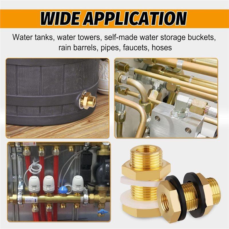 Solid Brass Bulkhead Fittings(2-Pack), 1/4 NPT Taper Female, 3/4" Straight Male Thread Water Tank Connectors