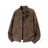 Men's American Retro PU Leather Stand Collar Motorcycle Jacket - Winter Style, Padded, Loose Fit, Versatile and Casual.