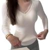 Warm Lace Trim V-Neck T-Shirt with Built-In Bra - Slim-Fit & Versatile for Autumn/Winter 2025