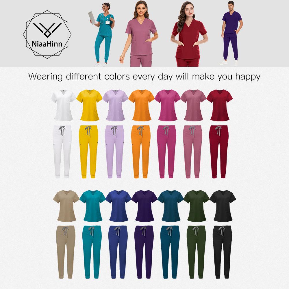 Double-Layer Multifunction Pocket Scrub Suit for Anesthesiologists - Short Sleeve, Long Pants Set