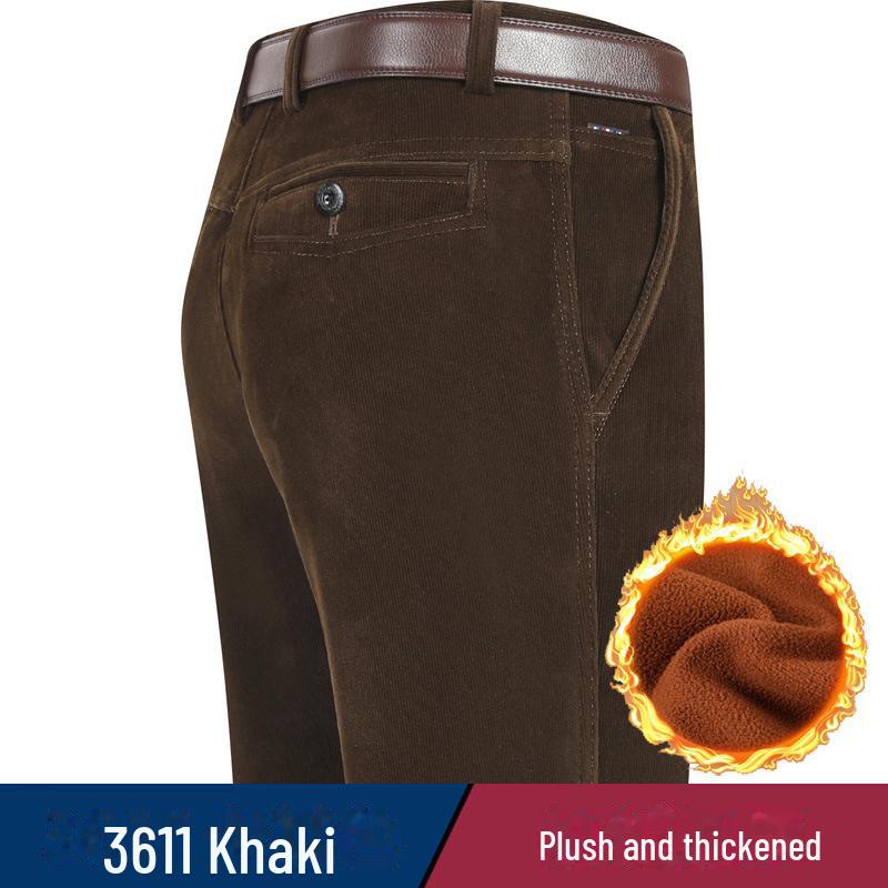 Men's Stretch Corduroy Pants - Middle-Aged, Casual, Loose Fit, Plus Velvet, Thickened for All Seasons