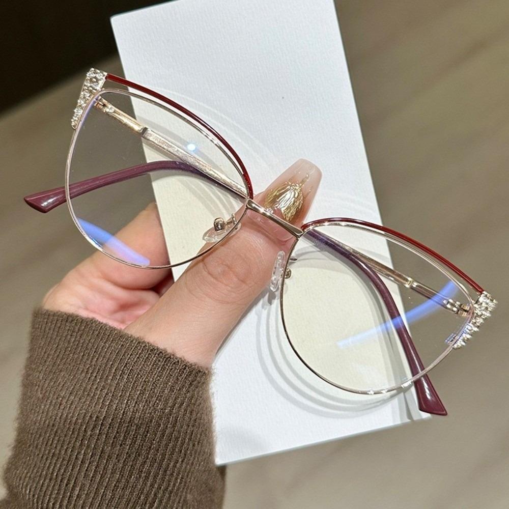 Rhinestone Studded Anti-blue Light Glasses Transparent Computer Eyewear  Student