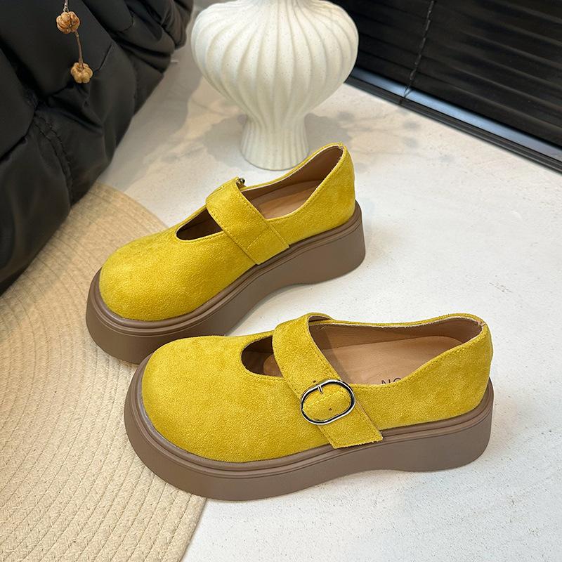 

Повседневная модная розовая ретро обувь на платформе с открытым подъемом, женская, 2025, новая летняя, универсальная обувь Мэри Джейн для юбки 40 жёлтый