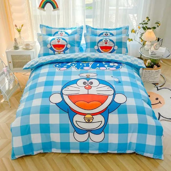 Doraemon Mechanical Cat Cartoon Style Pure Cotton Material Bed Three-piece Set Student Dormitory Dirty-Resistant Bedding