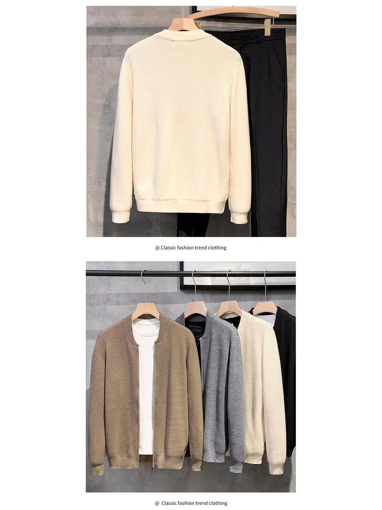 Men's Spring & Autumn Double Zipper Cardigan: Trendy Solid Color Knitwear Sweater