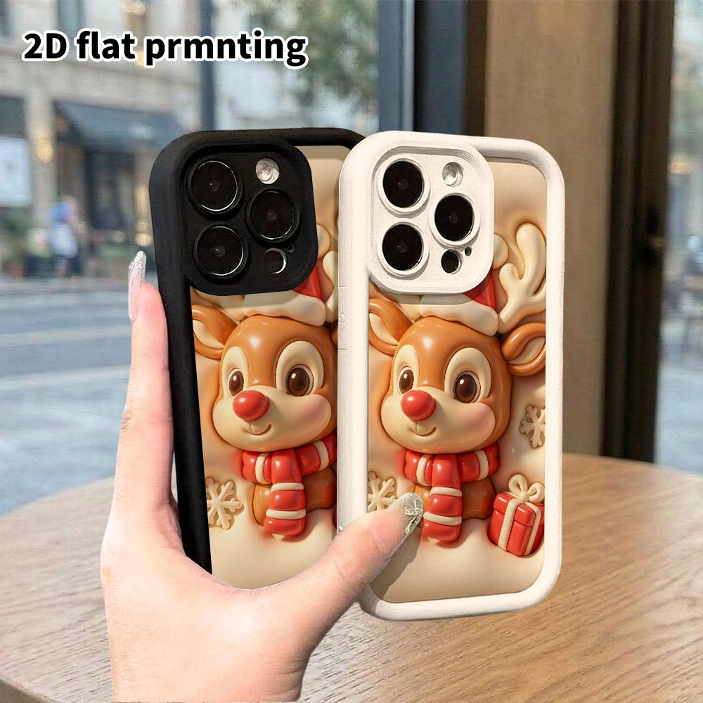 Phone case: 2D flat, suitable for iPhone 18, 17, 16, 15, 14, 13 Pro protective case, Christmas reindeer, perfect Christmas and Halloween holiday gift