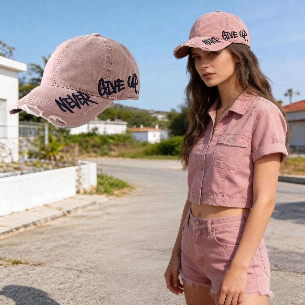 My Extreme Outdoor Activities Women's Black Urban Style Distressed Edge Baseball Cap Side Embroidered Pattern Curved Visor Cap