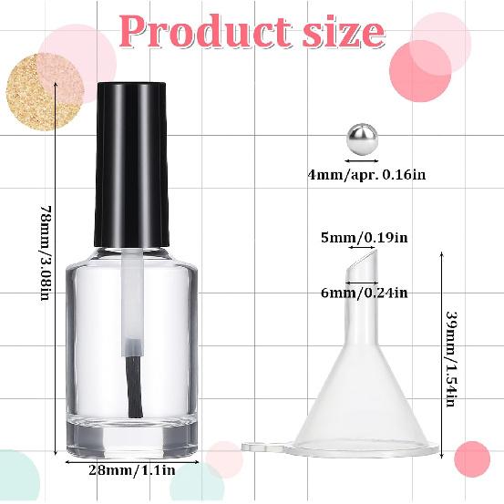 2 Pcs Empty Fingernail Polish Bottles Empty Nail Polish Bottles with Brush 15ML Glass Bottle with Cap Funnel Mixing Balls Clear Nail Polishes