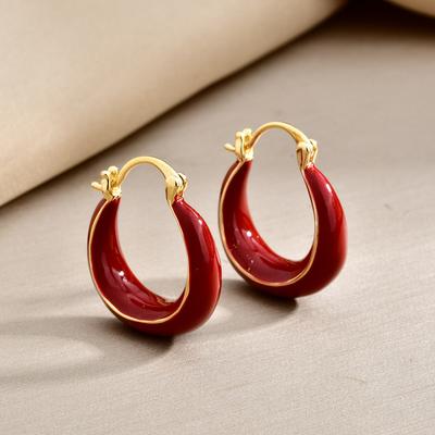 Vintage Ankara Rote Emaille Creolen Leichter Luxus Vergoldete Ohrstecker für Damen