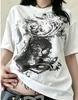 Classic YK Gothic Style Tshirt Print Oversized T Shirt High Street Shirts Gothic Round Neck Cotton Tops New Unisexs Women T Shirt