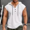 Colete masculino com capuz, cordão, sem mangas, camiseta de cor sólida com alças largas, ajuste de botão, colete esportivo