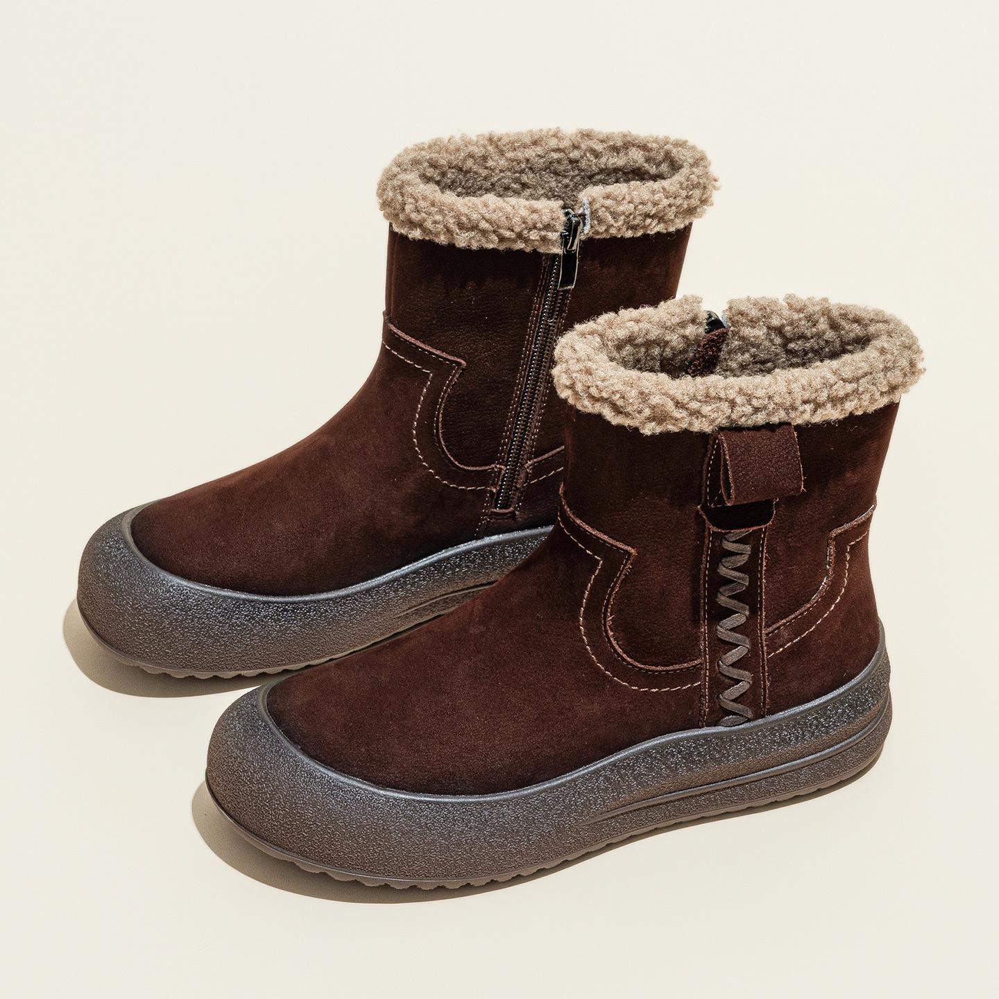 Height-increasing thick-soled Martin boots New thick cotton autumn and winter British wind snow boots with short fleece 35
