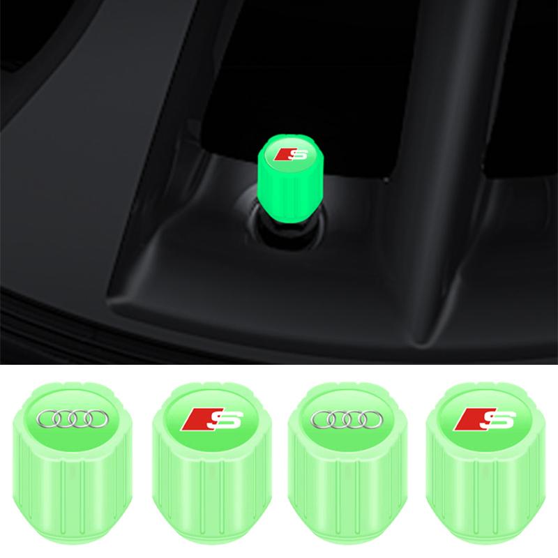 Luminous Car Tire Valve Caps Fluorescent Motorcycle Wheel Tyre for Audi C5 C6 C7 A4 B6 B8 B7 A6 A3 A5 Q3 Q5 Q7 8P S3 S5 S1 S4 S2 RS3 RS4 RS5 RS6 RS8