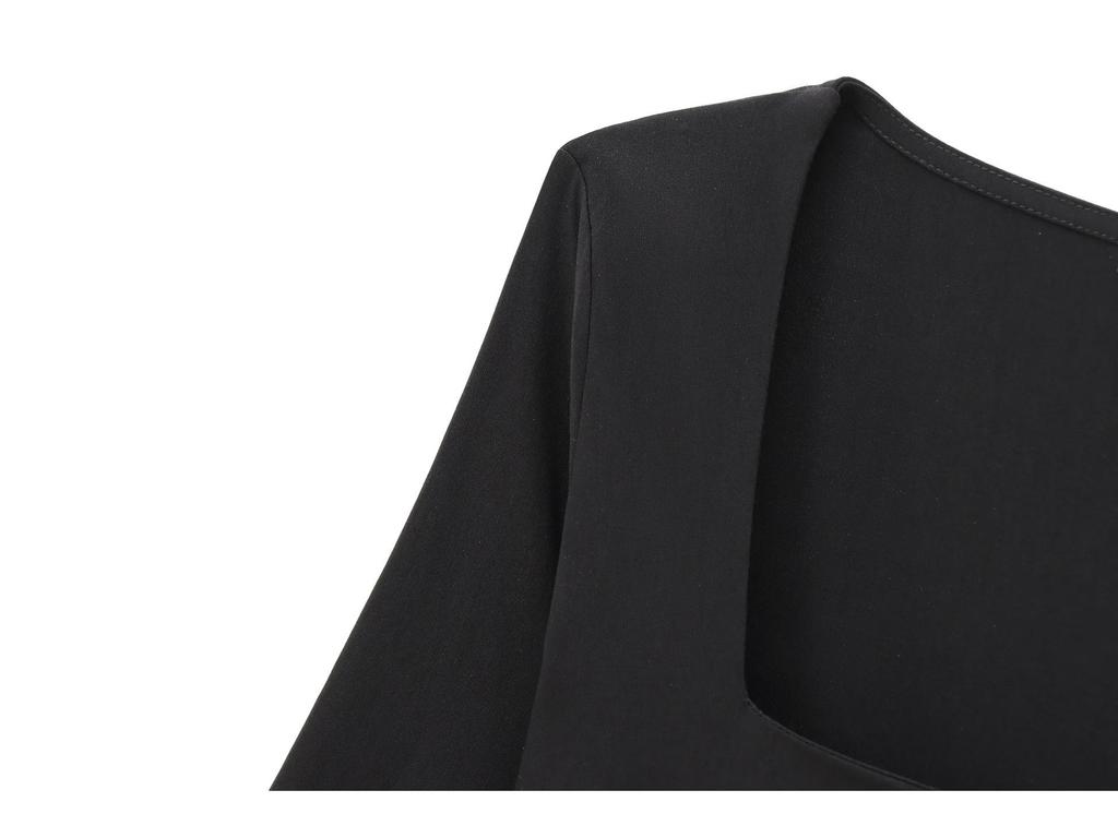 2024 Women's European & American Style Black Balloon Silhouette Square Neck Long Sleeve Short Dress