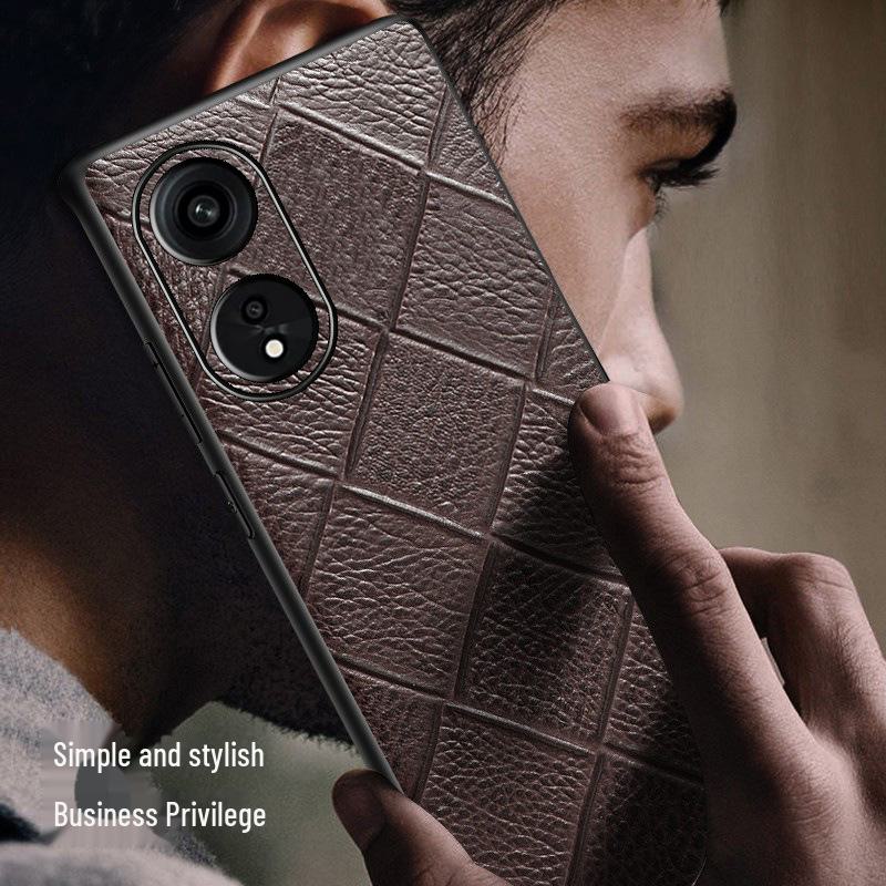 OPPO A1/A2Pro Rindsleder Diamantmuster Echtlederhülle - Rundumschutzhülle für A1 Vitality Version