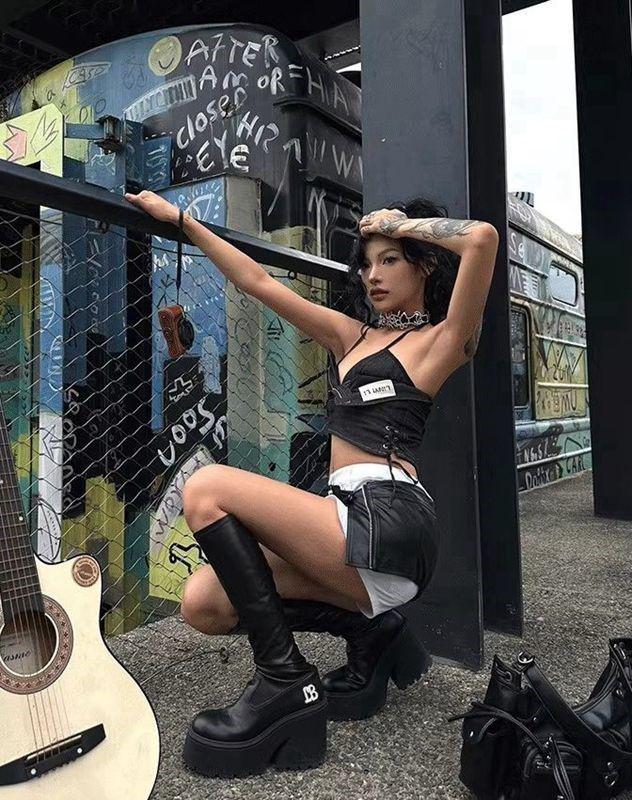 2025 Black High Heel Over-the-Knee Boots | 8cm Boost | European & American Style | Slim Fit Elastic Tube