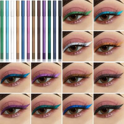 Lápis delineador perolado duradouro, 12 cores, pigmento colorido, à prova d'água, maquiagem, cosméticos para os olhos, lápis de delineador