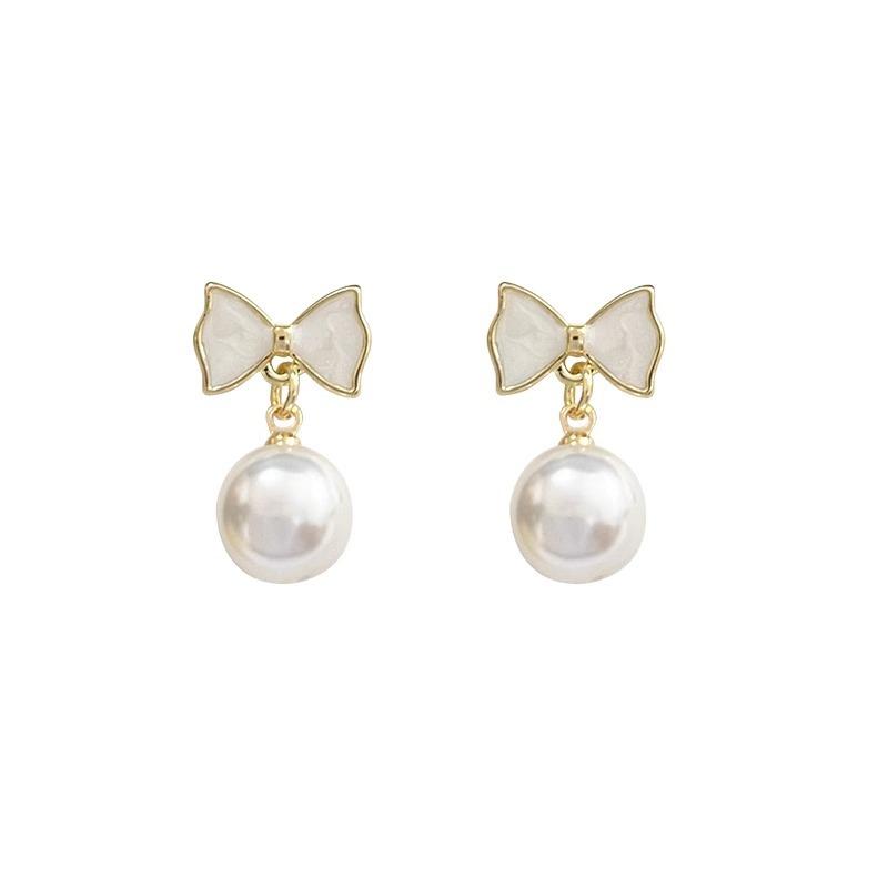 

Серьги-гвоздики с жемчужным бантом из серебра S925 пробы, летние серьги премиум-класса, простые легкие роскошные серьги для женщин