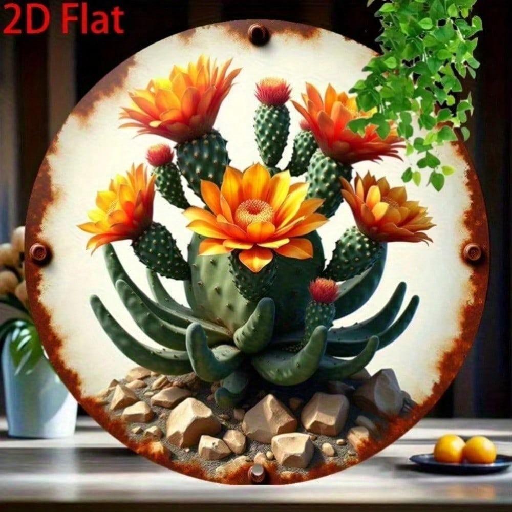 Vintage Metal Cactus Flower Wall Art 8x8 Inch Set Retro Home Decor For Kitchen Living Room Bedroom Easy To Hang