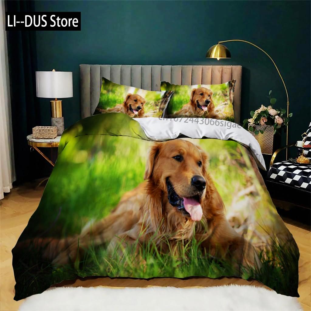 Brown Golden Retriever Duvet Cover Twin Animal Pattern Bedding Set 3 Piece Comfort Comforter Cover And 2 Pillowcases Full Size