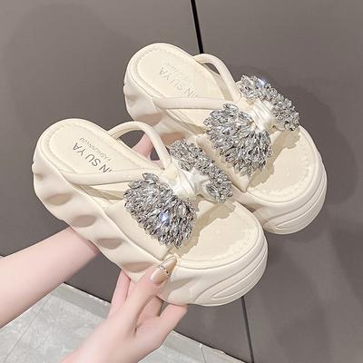 8.5CM Sandali Estivi Donna con Zeppa Alta Ciabatte Glitterate Scarpe con Farfalla di Cristallo Pantofole Donna Ciabatte Morbide da Spiaggia Zapatos