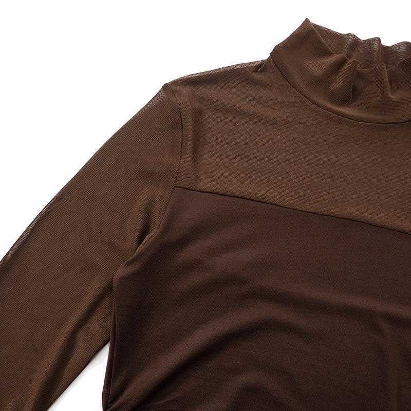 Women's Fashion Casual Spring Fall Solid Color Print Long Sleeve Half Turtleneck Blouses & Shirts