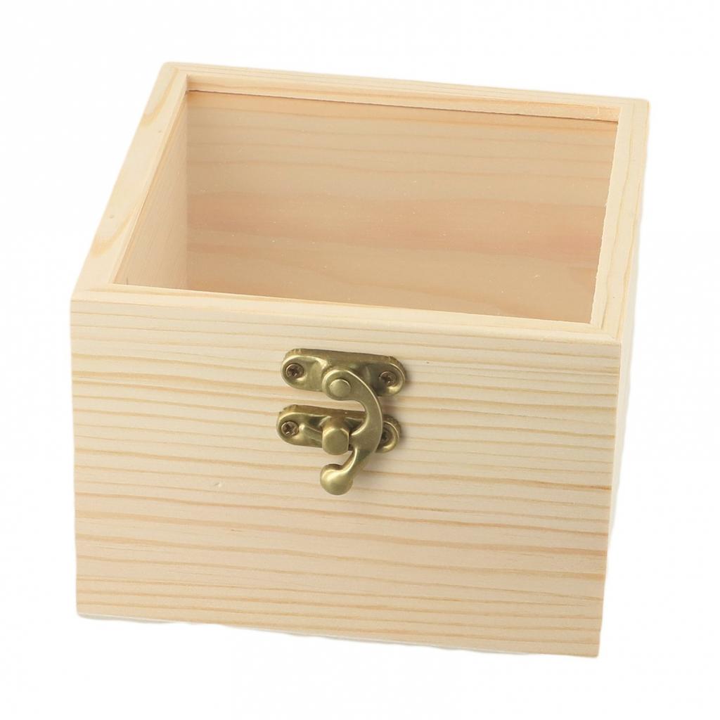 1 Pc Wooden Square Hinged Storage Boxes Craft Storage Container Dust Jewelry Box
