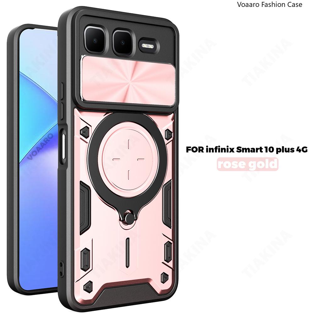 Slide Lens Armor Funda for Infinix Smart 10 Plus 4G Case for Infinix Smart 10 Plus 4G Case Magnetic Ring Stand Holder Cover Capa
