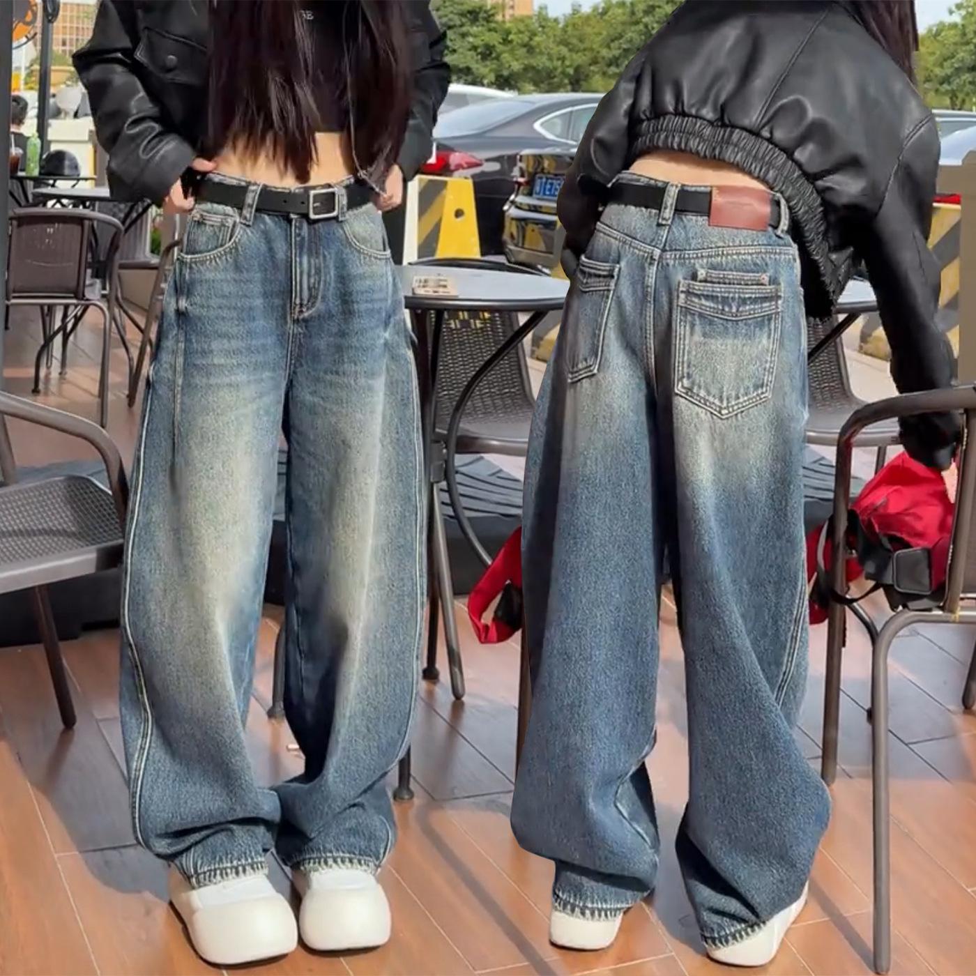 

Plus-Size Pear-Shaped Velvet Denim Wide-Leg Pants, High-Waisted and Thickened for Winter. L