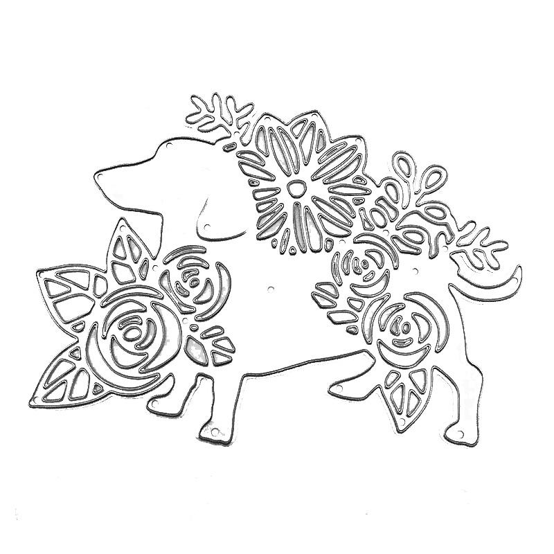 Short Legged Puppy Design with Small Flowers Metal Cutting Dies DIY Scrapbooking Embossing Stencil Paper Craft Album Template