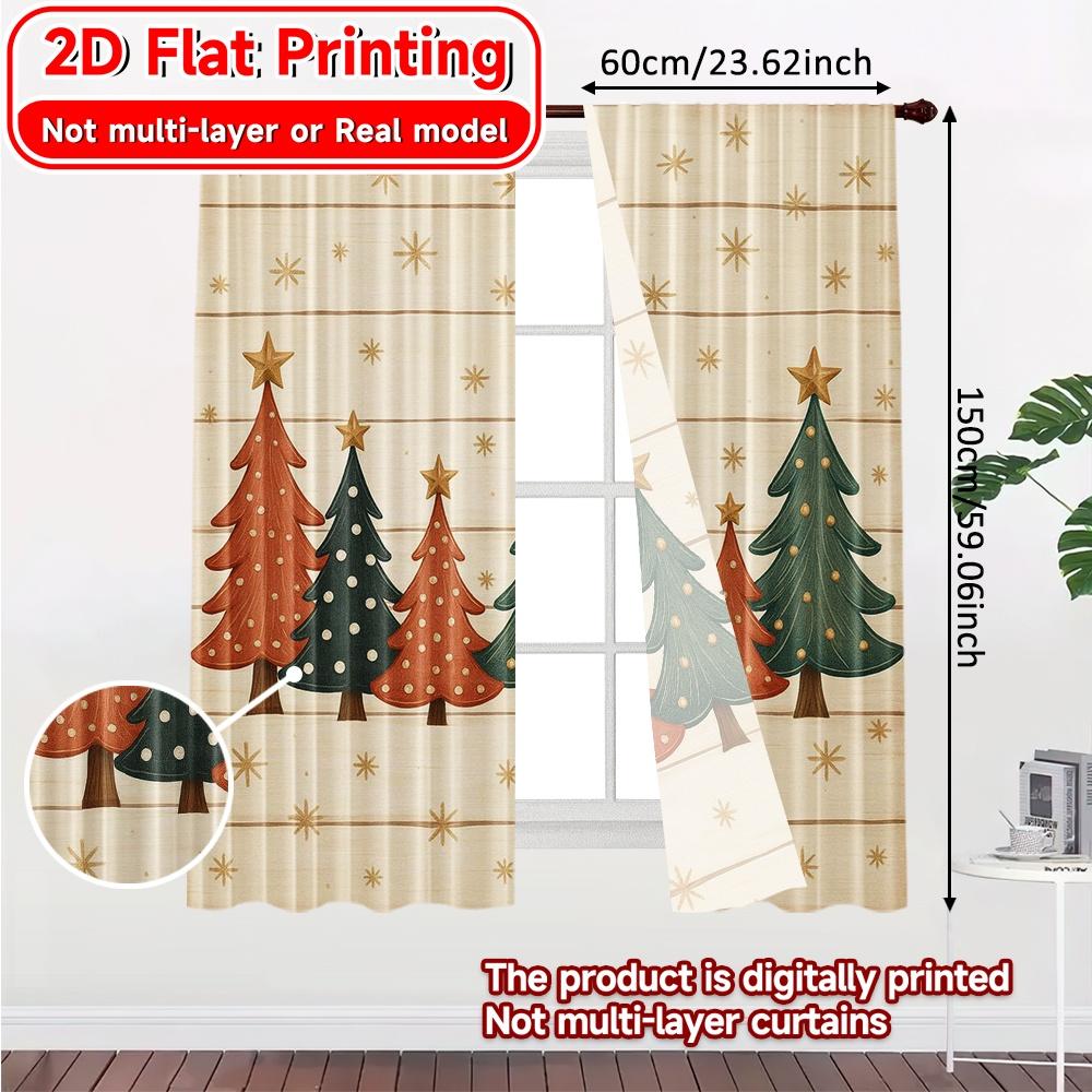 2D Flat Printing  2pcs FestiveTrees Modern Contemporary Curtains 100% Polyester Curtains Decorations for Grey   Semi-Transparent