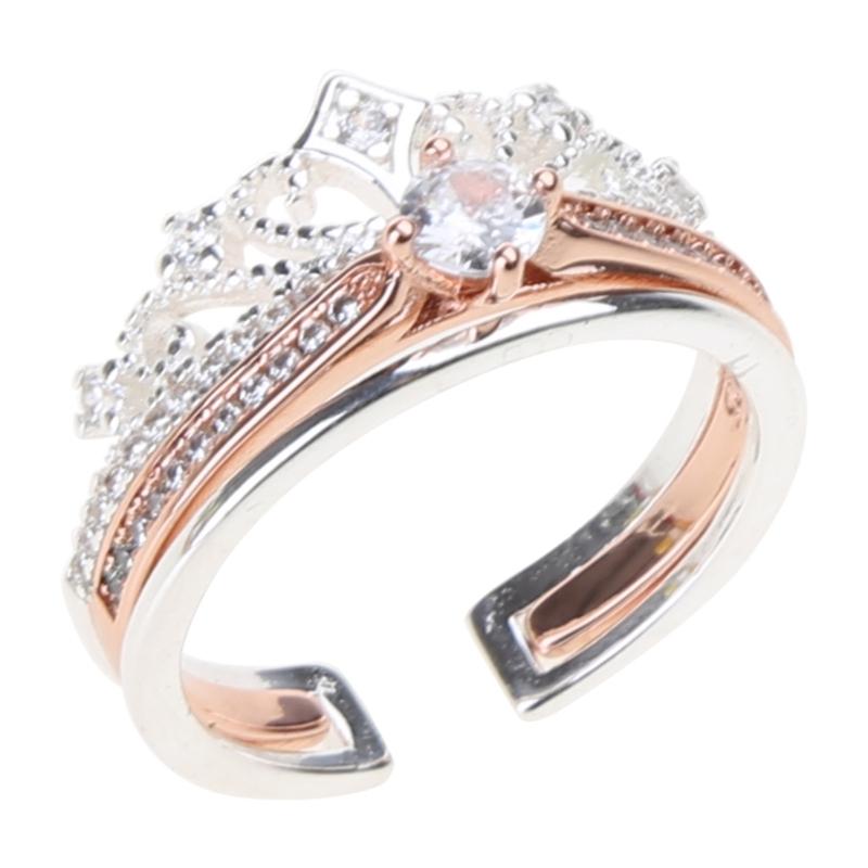 

2 Pieces/set Princess-Crown Ring Jewelry Gifts for Women Personalized Crown-Shaped Finger Ring Ornament 2-In-1 Open Ring 1