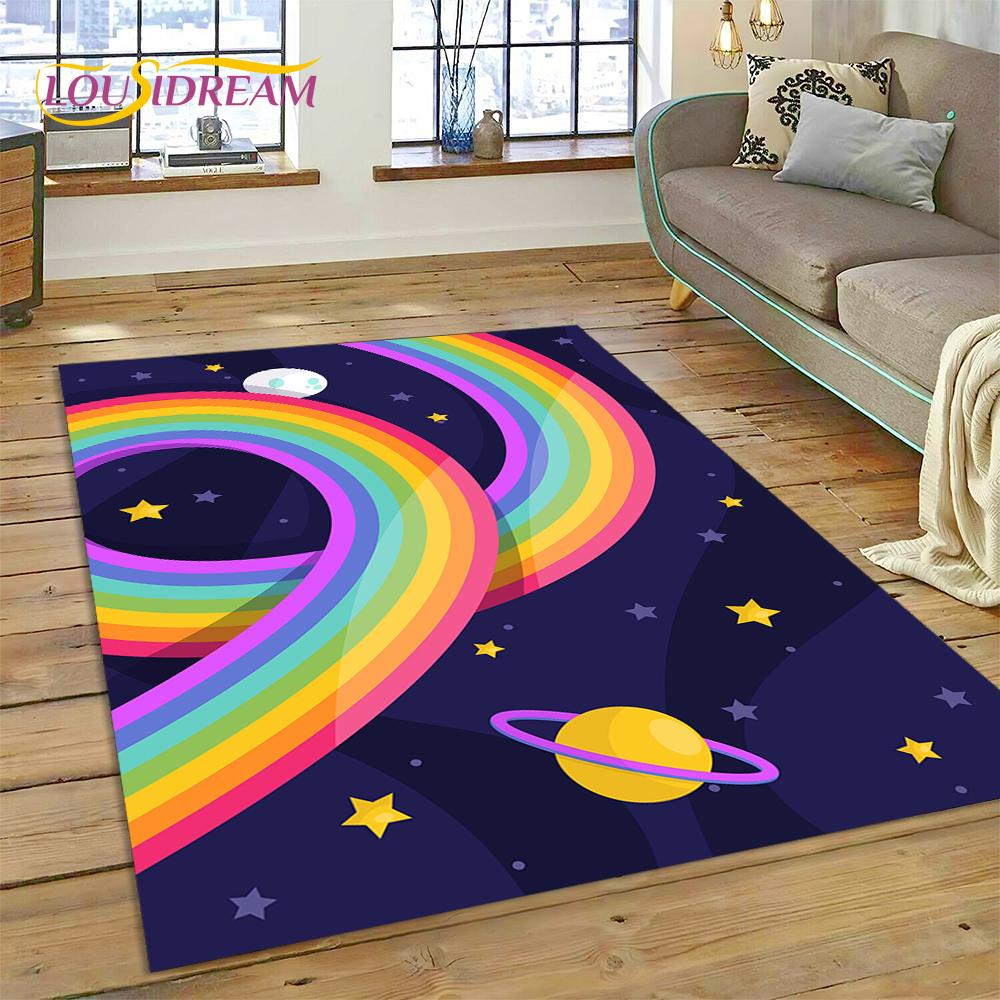 Rainbow 3D Colour Illusion Cartoon Rug Carpet for Living Room Bedroom Home Decor,Floor Mat Non-slip Decoration for Sofa Doormat