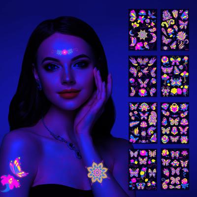 Fluorescent Butterfly Face Tattoo Sticker Nightclub Bar Sticker Flower Arm Waterproof Eco-Friendly Tattoo Sticker