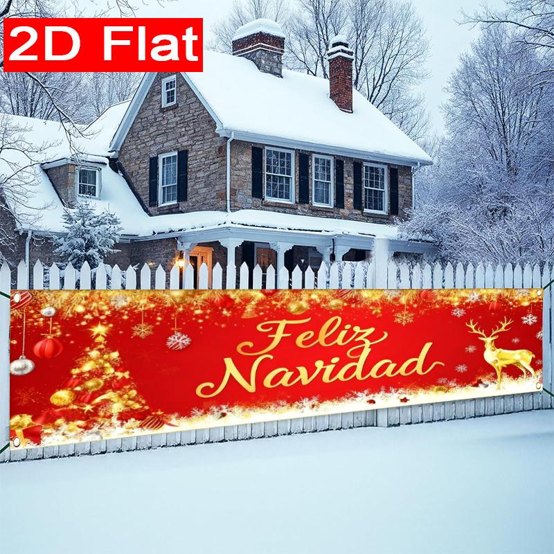 Spanish Christmas Merry Christmas Yard Banner, Outdoor Garden Fence Holiday Party Decor
