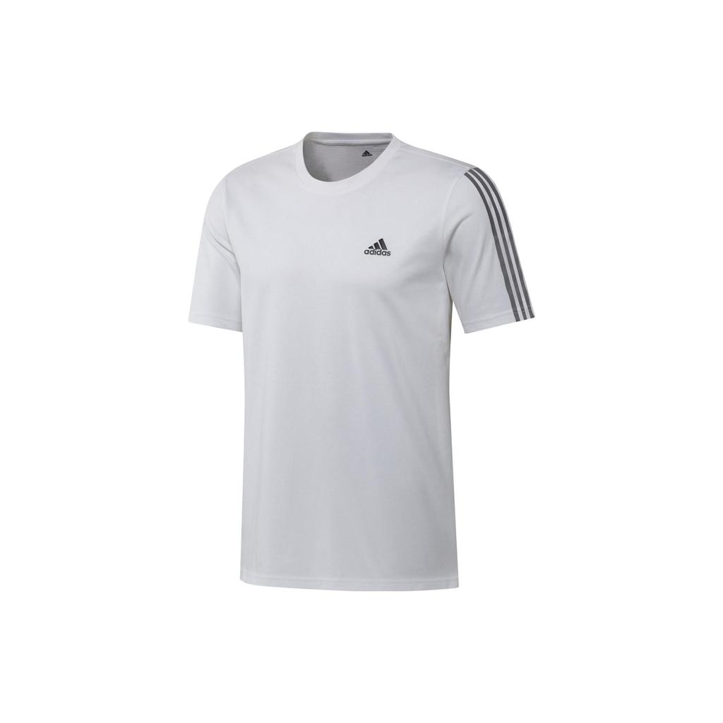 Adidas Pure Color Striped Logo Print Short Sleeve T-Shirt Men Tops White GK9431