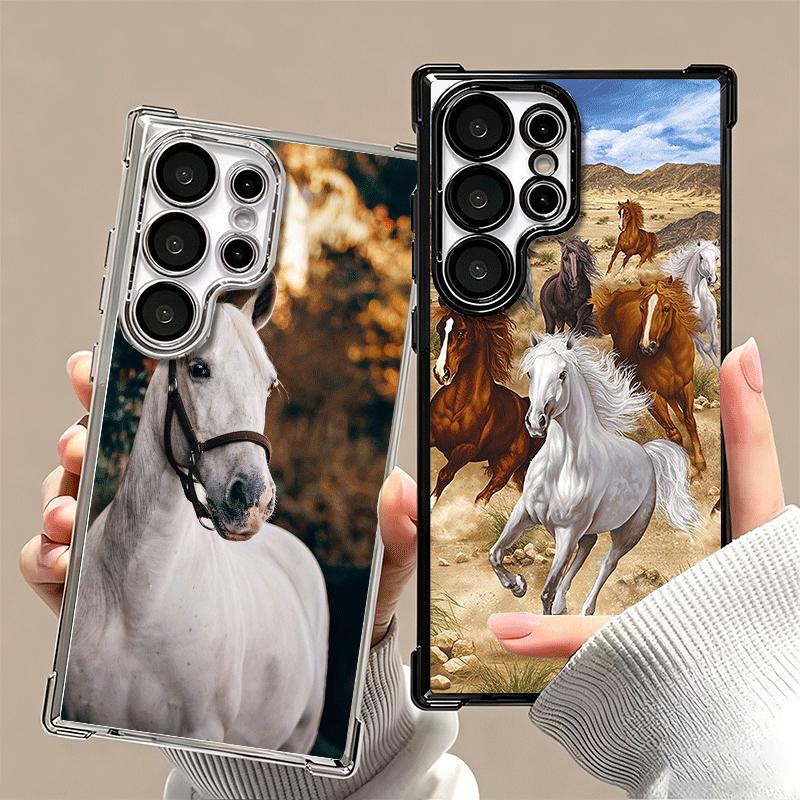 Ferghana Horse Animal Plating Phone Case For Samsung Galaxy S24 S25 FE S26 Edge S23 Ultra S22 S21 Plus S20 Anti-Fall Airabag Cov