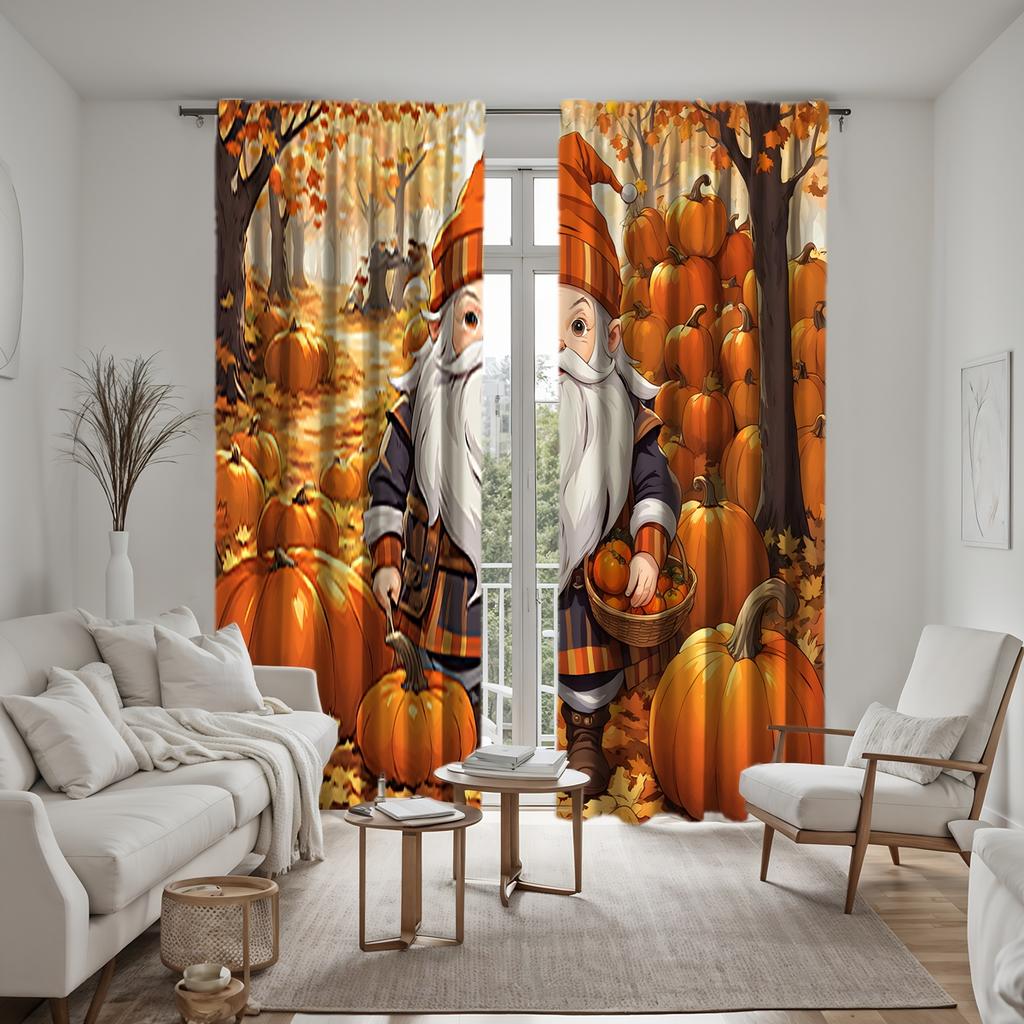 2 Stück HD Ahornblatt Wald Kollektion Kürbis alte Gardine Gelb digital bedruckte Gardine Heimdekorationsstil Dekoration