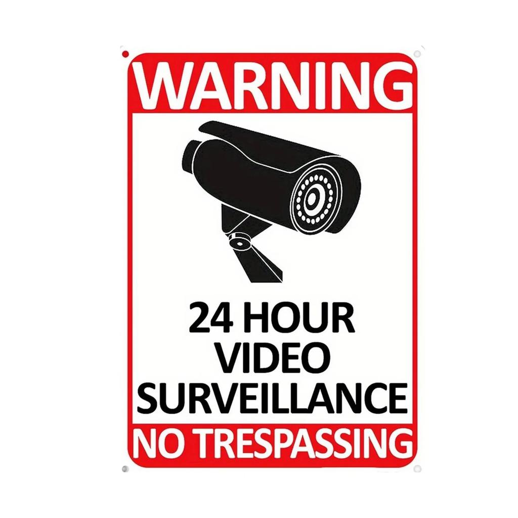 24-hour Video Surveillance Metal Sign Plaque Security Warning Decorative Plates For Outdoors Man Cave Hotel Home Wall Decor