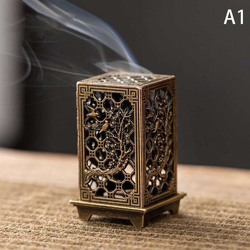 Square Vertical Incense Burner Small Xiangyun Alloy Incense Holder Indoor Aromatherapy Home Ornament Chinese Plum Inense Burners 7