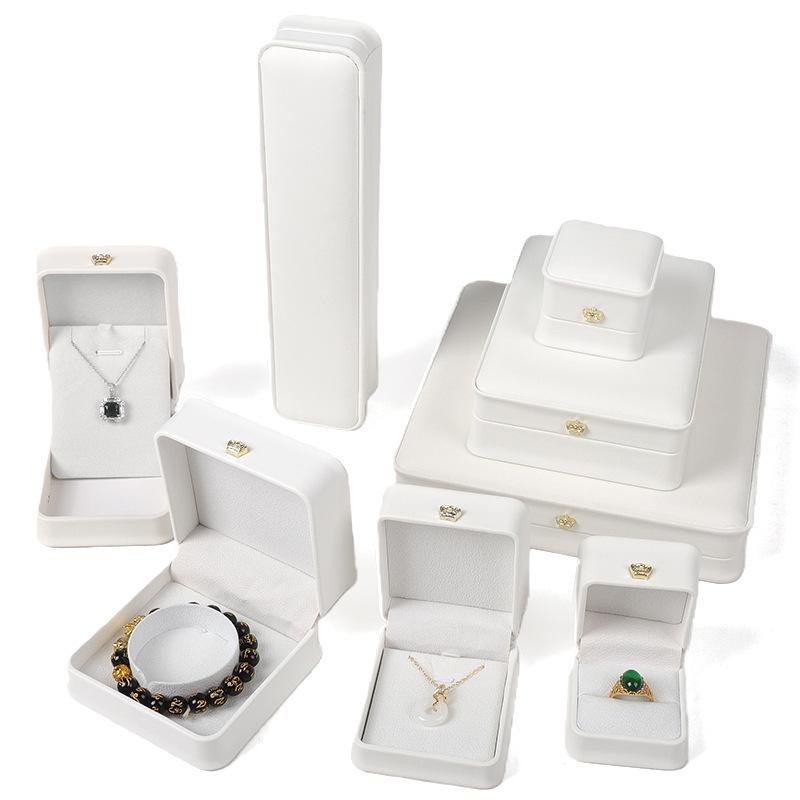 Elegant White Crown Buckle Jewelry Box for Exquisite Ornament Storage and Wedding Ring Display