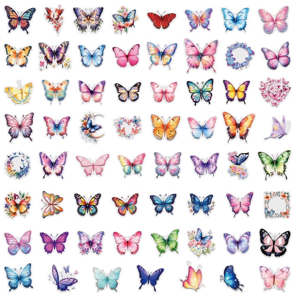 60 INS Colored Butterfly Sticker Bag Waterproof Transparent PET Butterfly Material Decorative Guitar Notebook