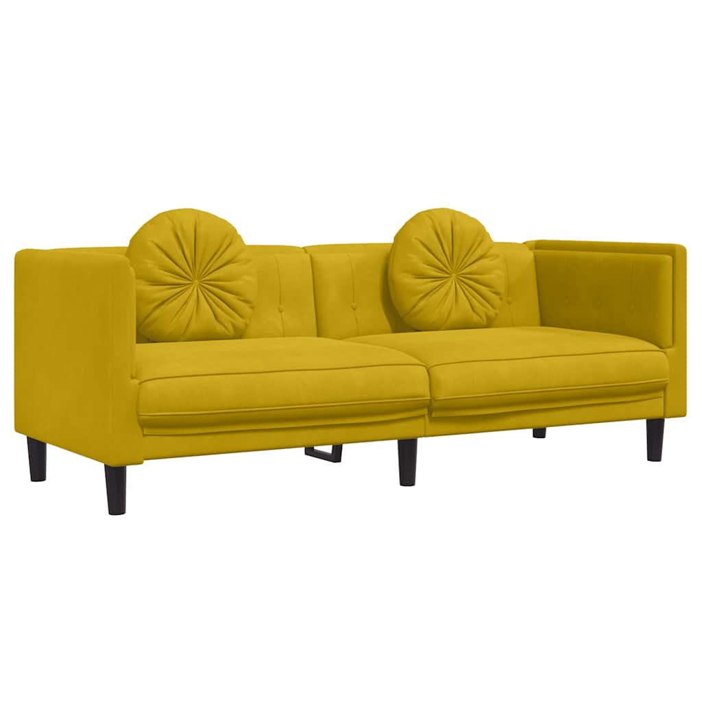 3 Seater Yellow Velvet Sofa with Cushions