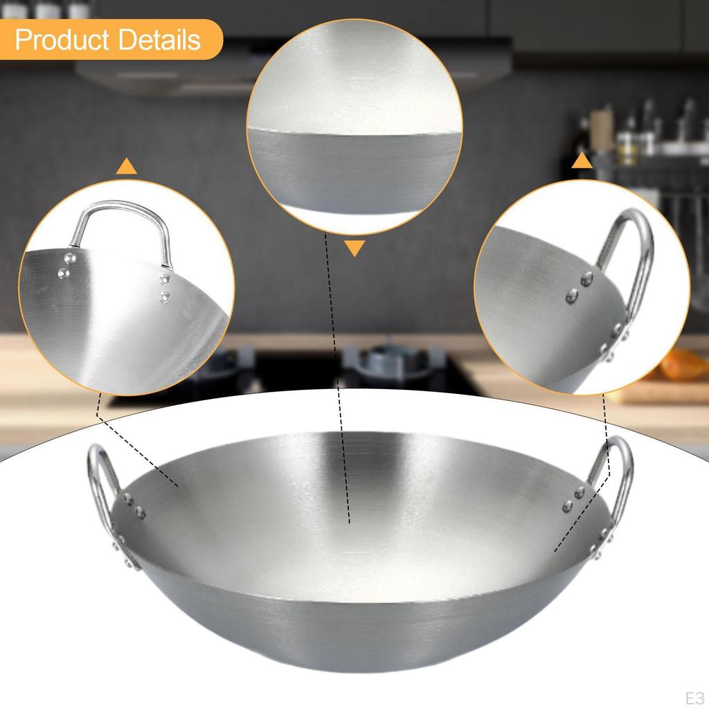 Durable Stainless Steel Wok with Handles for Cooking And Frying On Gas