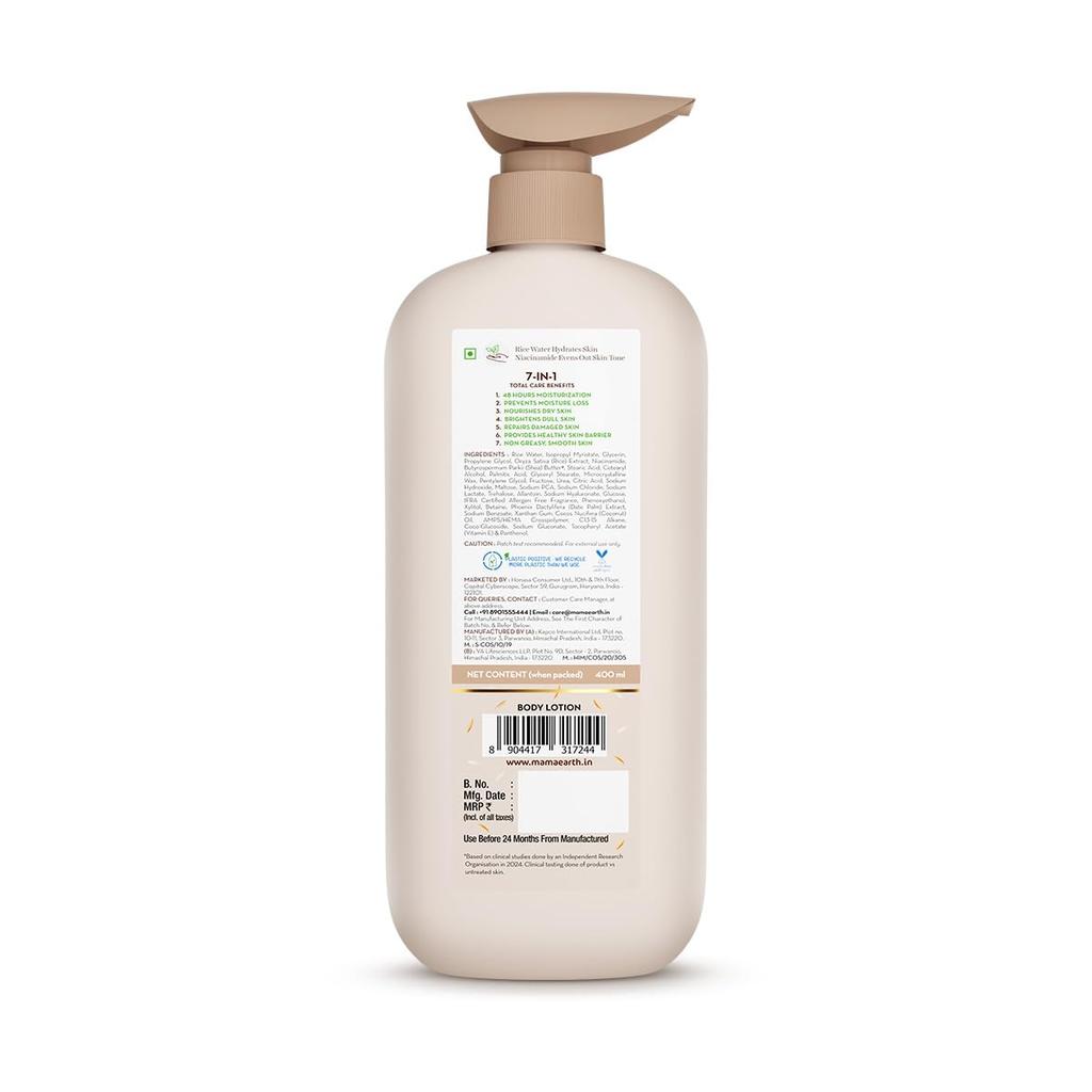 Mamaearth Rice Water Hydrating Body Lotion 400 Ml Pack of 1 for Dewy Glass Skin and Long-Lasting Moisturization