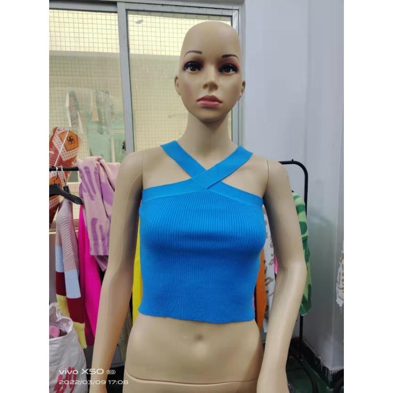 Überkreuzter Strick-Haltertop Rückenfrei Eng Schlankmachend Bandage und Brustbandage